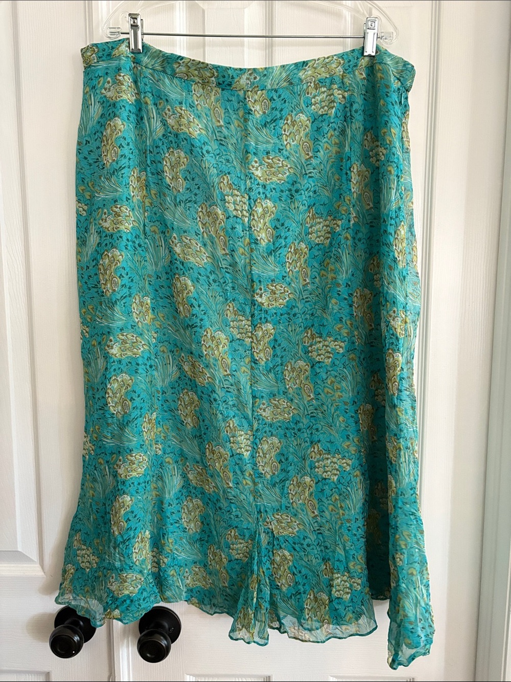 Terry Lewis Classic Luxuries 100% silk vintage Teal peacock feather skirt NWT